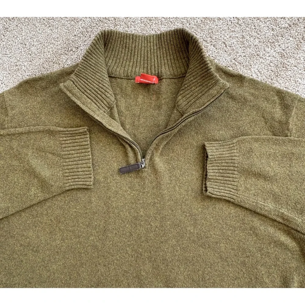 Sundance Cotton Blend Quarter Zip Sweater Men's XXL Olive Green Wool Blend EUC